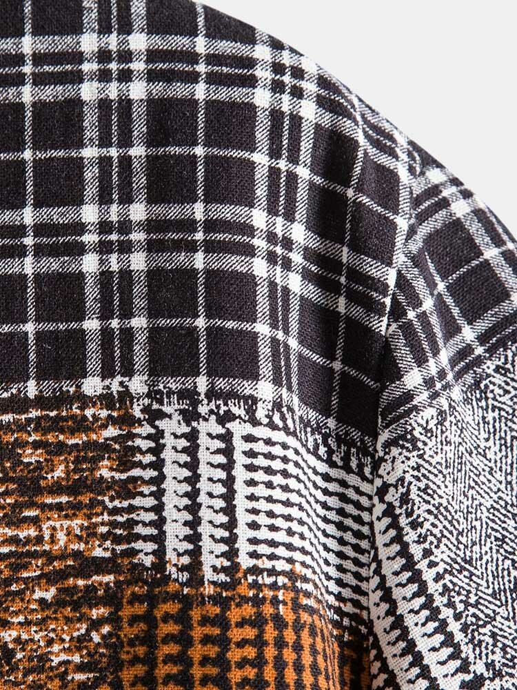 Mænds Holiday Plaid Houndstooth Color Block Patchwork-skjorter