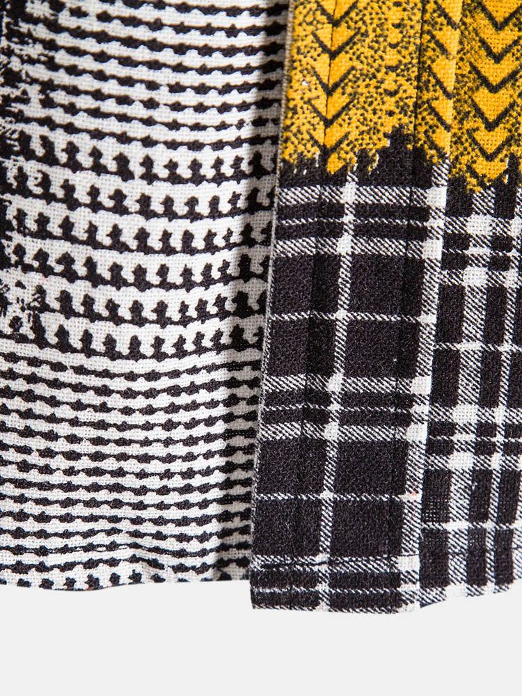 Mænds Holiday Plaid Houndstooth Color Block Patchwork-skjorter