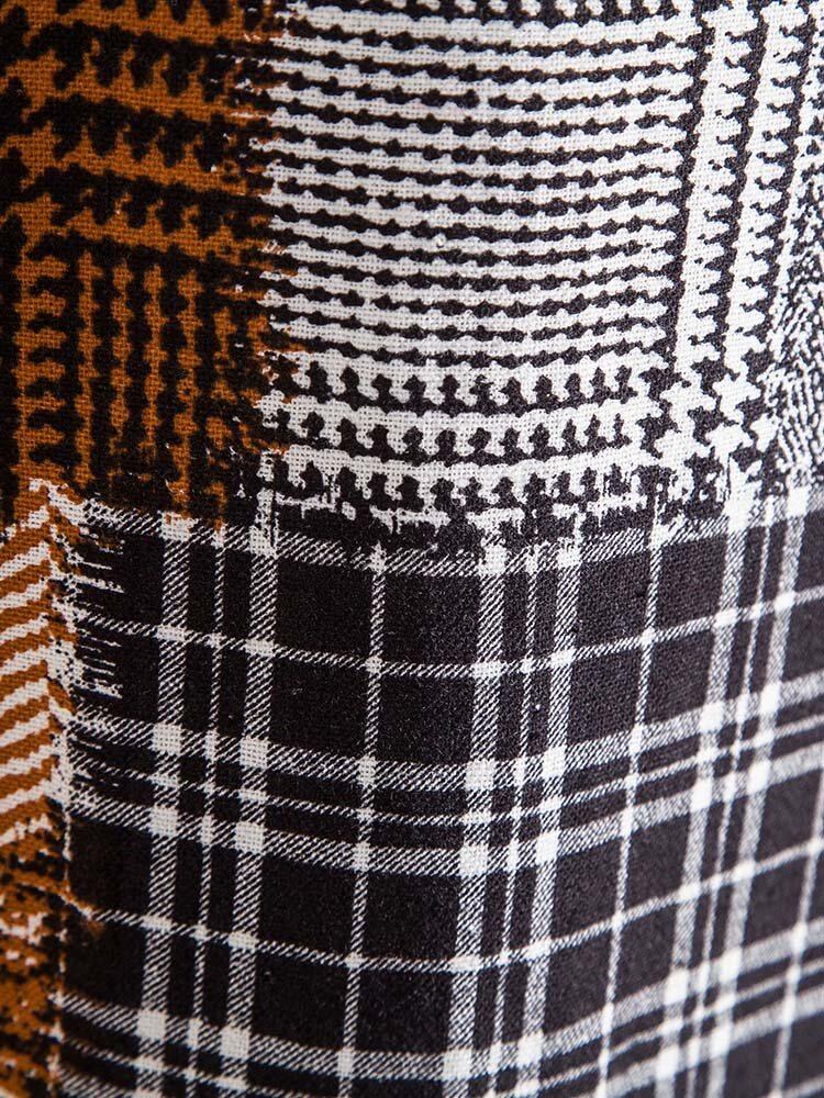 Mænds Holiday Plaid Houndstooth Color Block Patchwork-skjorter