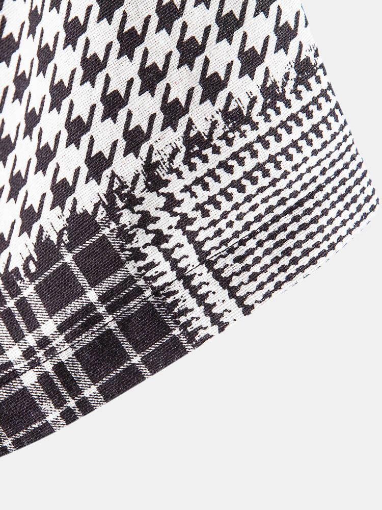 Mænds Holiday Plaid Houndstooth Color Block Patchwork-skjorter