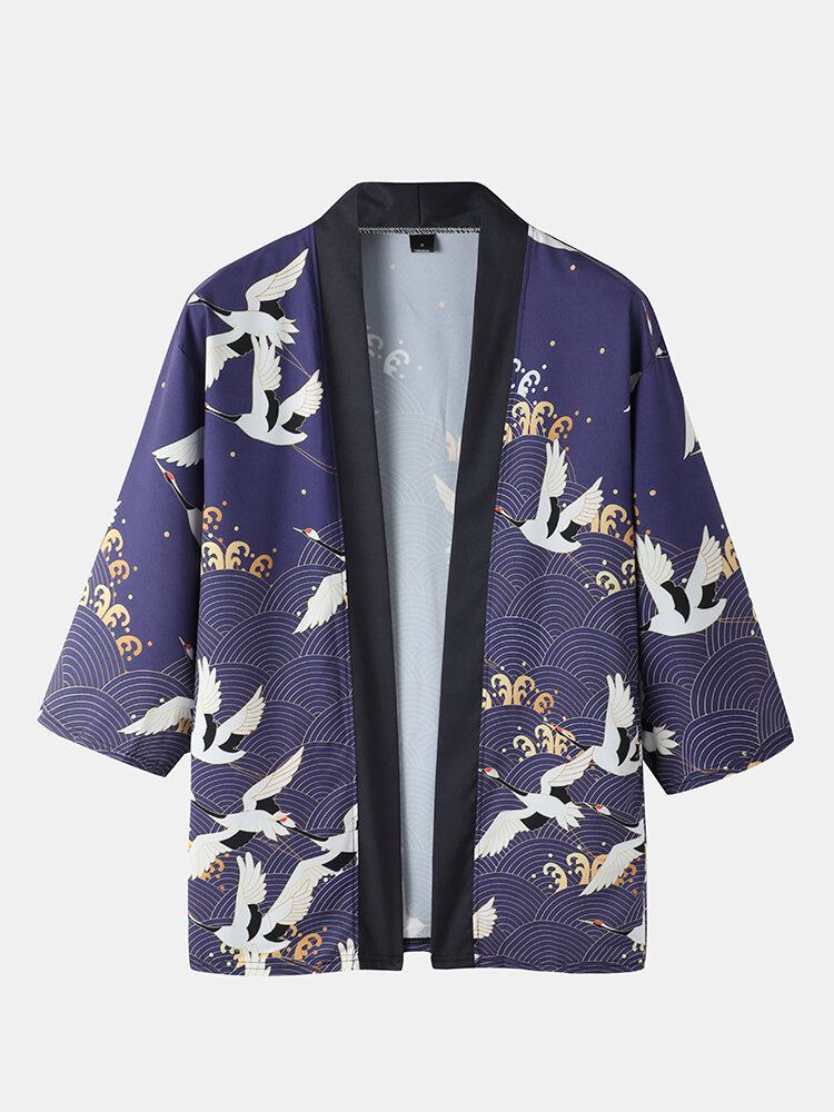 Mænds Kimono Etnisk Stil Krantryk Åben Front Afslappet Tøj I To Dele