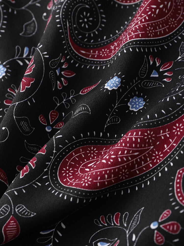 Mænds Kontrastfarvede Paisley Print Stitching Revere Collar Kortærmede Skjorter