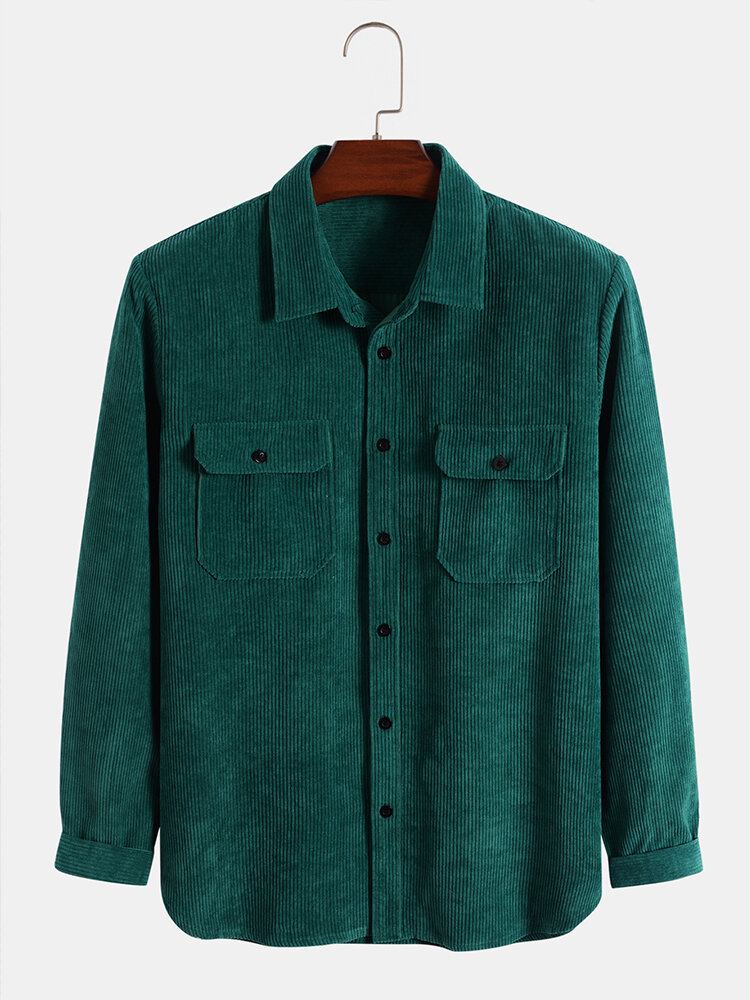 Mænds Solid Button Up Pocket Basics-skjorte