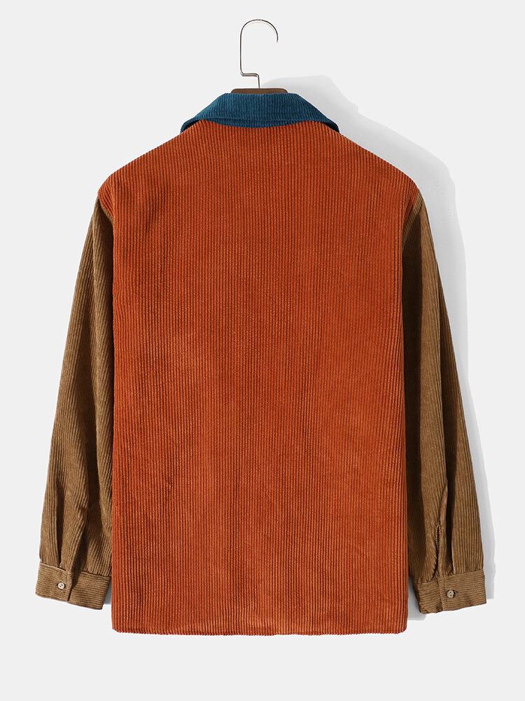 Mænds Splejsning Fløjlsknap Color Block Casual Skjorte