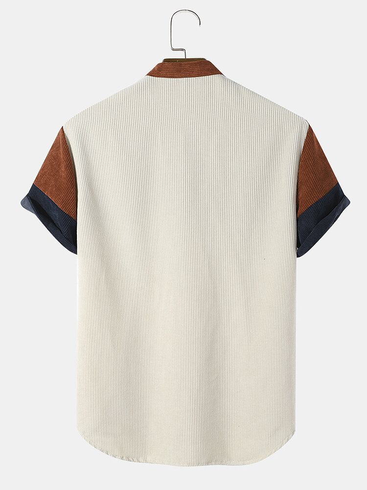 Mænds Standkrave Fløjlsbukser Color Block Casual Skjorter