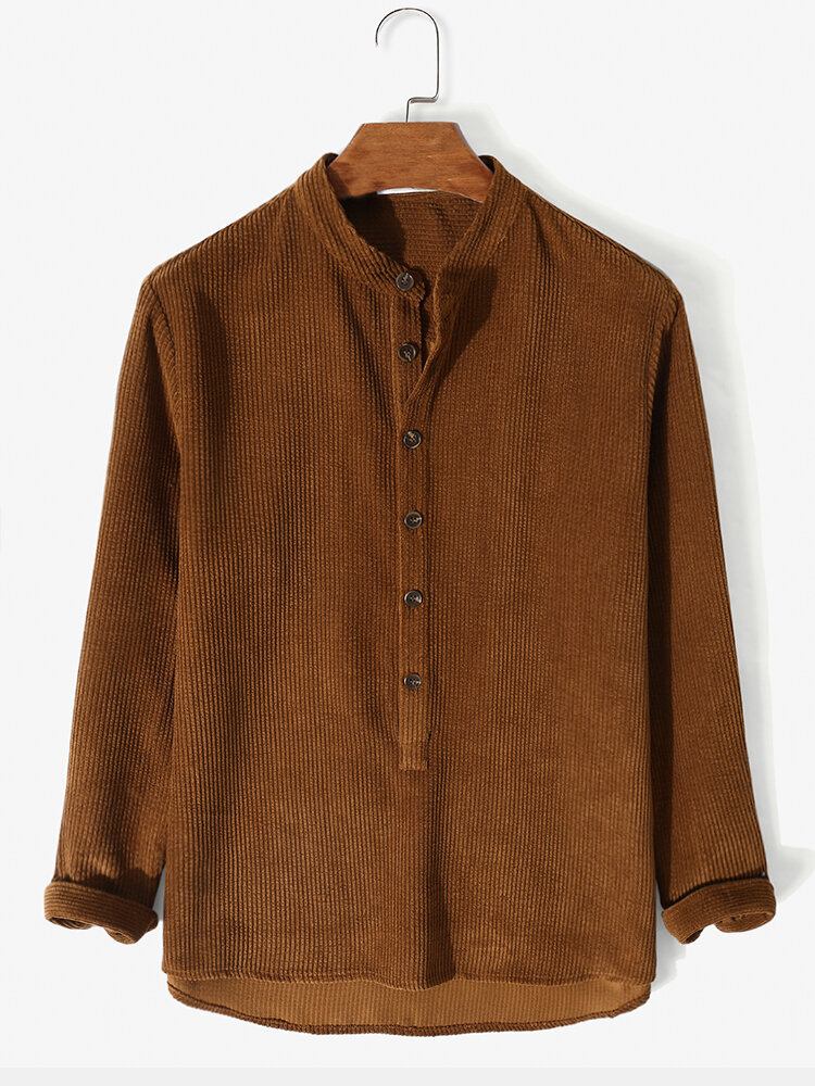 Mænds Standkrave Solid Button Down Fløjlsskjorte