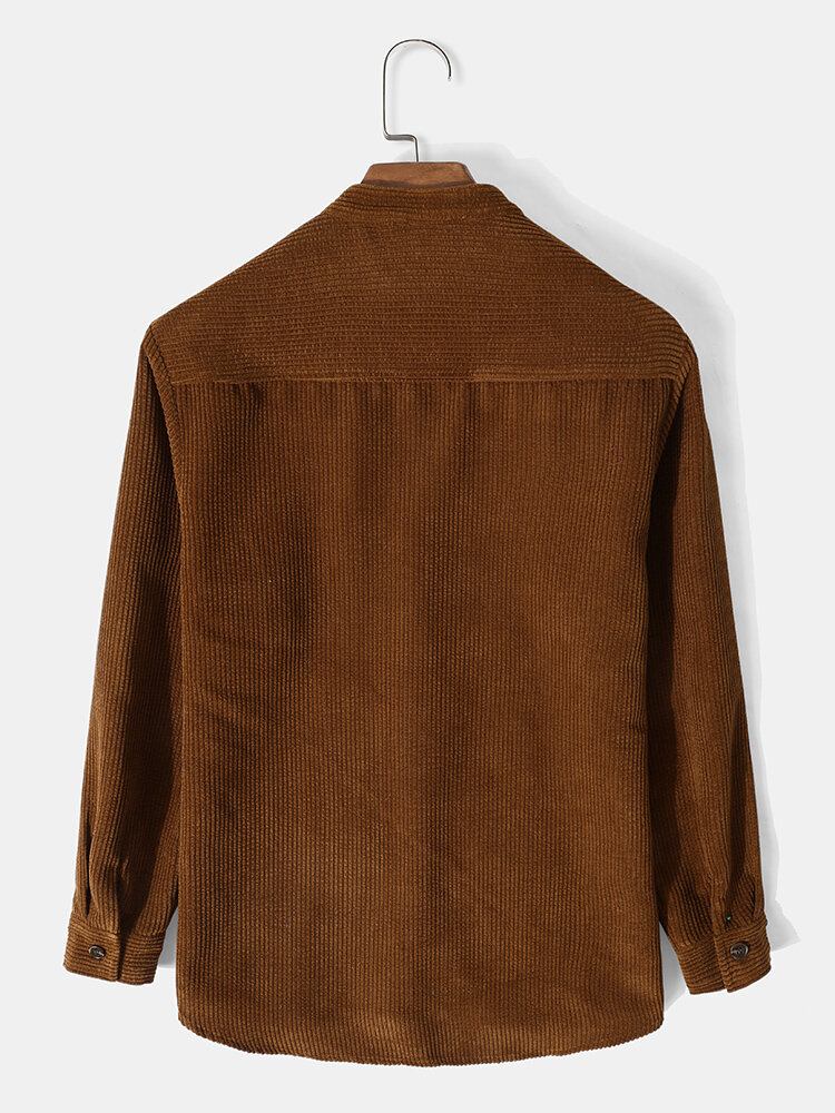 Mænds Standkrave Solid Button Down Fløjlsskjorte