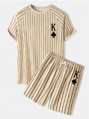 Mænds Stripe K Poker Print Raglan-ærmer Casual Skjorter I To Dele