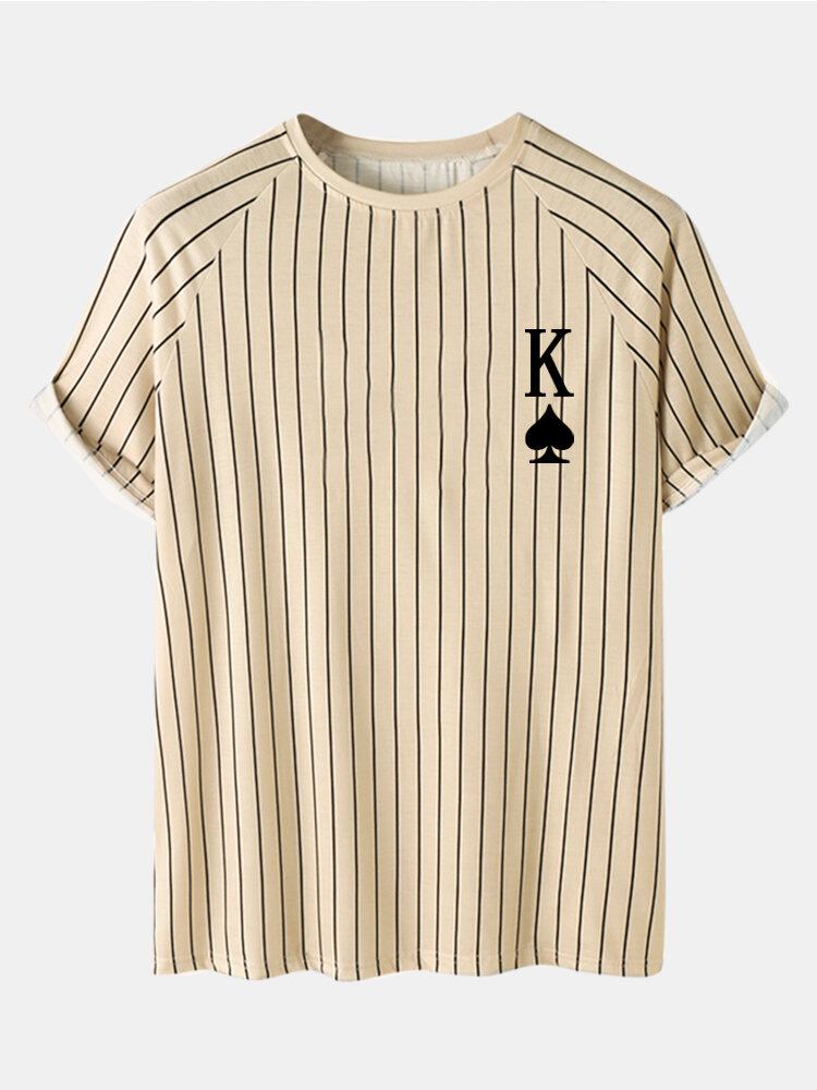 Mænds Stripe K Poker Print Raglan-ærmer Casual Skjorter I To Dele