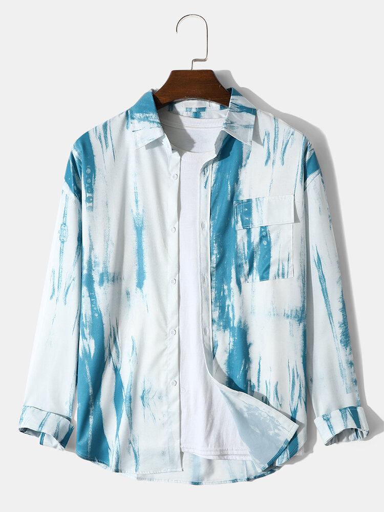 Mænds Tie Dye Mode Lomme Reverskrave Outwear Langærmet Skjorte