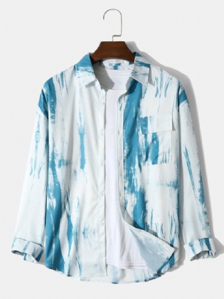 Mænds Tie Dye Mode Lomme Reverskrave Outwear Langærmet Skjorte