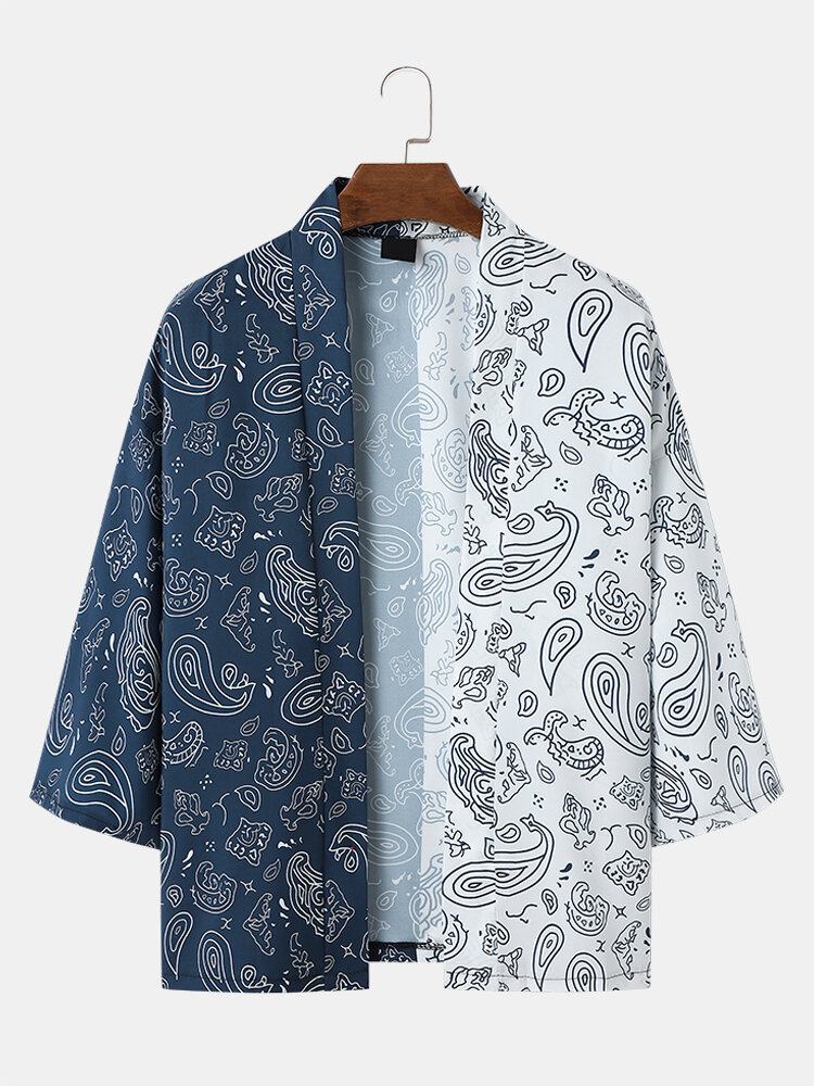 Mænds Tofarvet Paisley Print Åben Front Løs Kimono