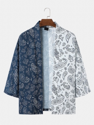 Mænds Tofarvet Paisley Print Åben Front Løs Kimono