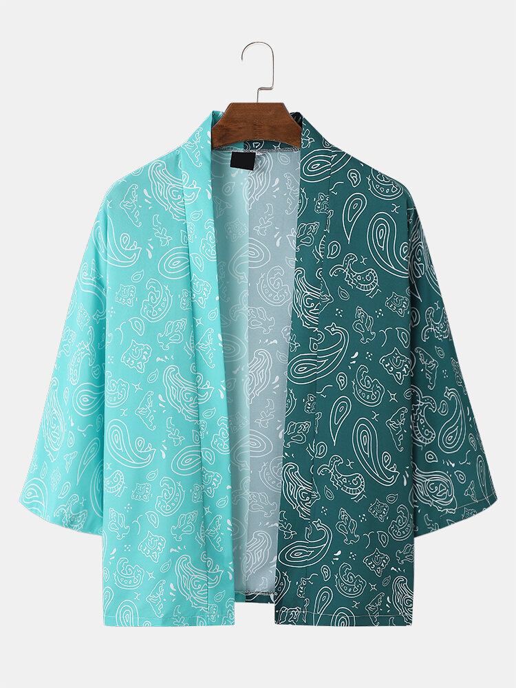 Mænds Tofarvet Paisley Print Åben Front Løs Kimono