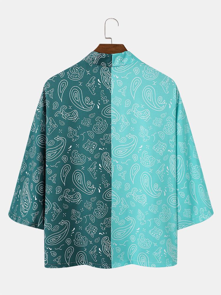 Mænds Tofarvet Paisley Print Åben Front Løs Kimono