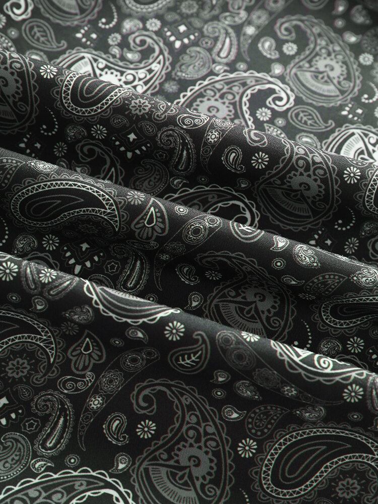 Monokrom Paisley Print Button Up Kortærmede Skjorter Til Mænd