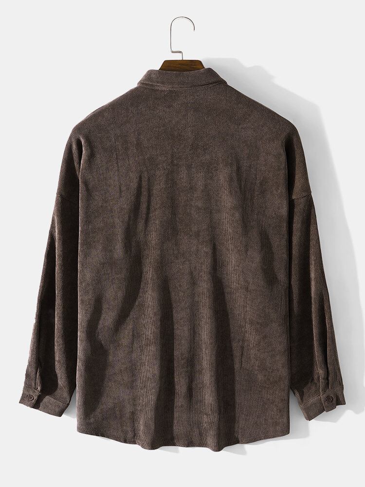 Retro Casual Corduroy Langærmet Reversskjorte Til Mænd