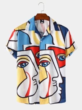 Sjove Farverige Abstrakt Ansigtstrykte Mænds Rever Street Skjorter