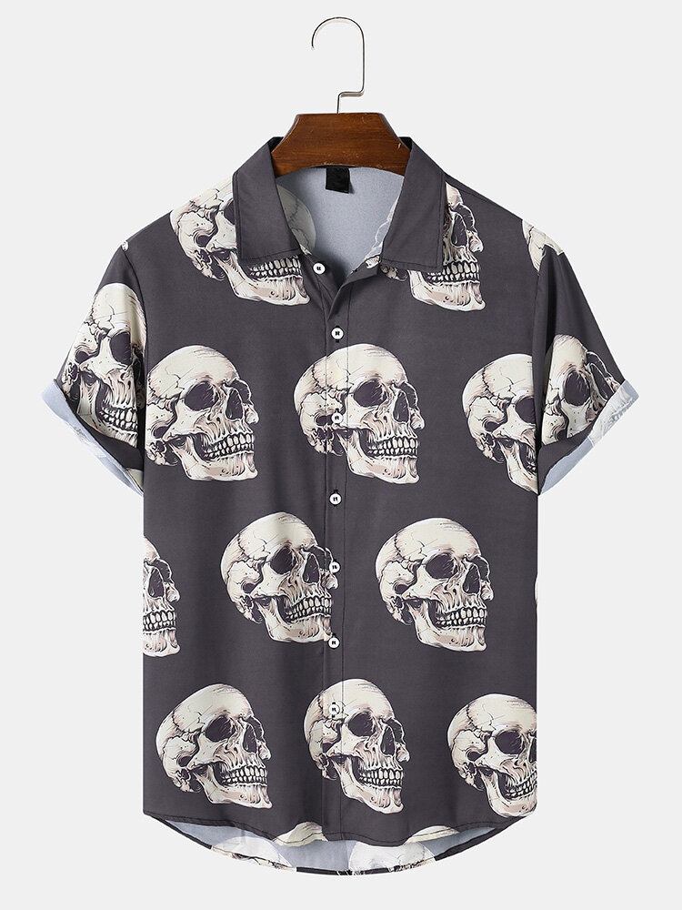 Skull Cartoon Casual Skjorter Til Mænd