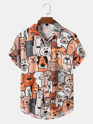 Søde Skjorter Med Tegning Af Katte Med Kæledyrstryk Til Mænd