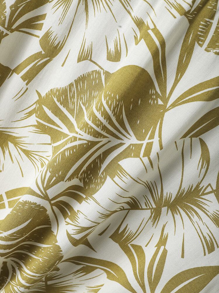 Tropical Leaf Print Button Up Holiday Kortærmede Skjorter