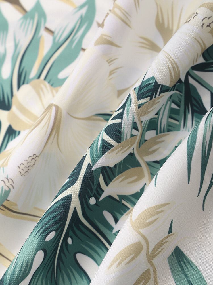 Tropical Plant Print Button Up Holiday Kortærmede Skjorter Til Mænd