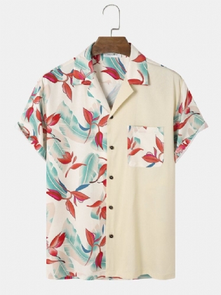 Tropical Plant Print Patchwork Revere Collar Kortærmede Skjorter