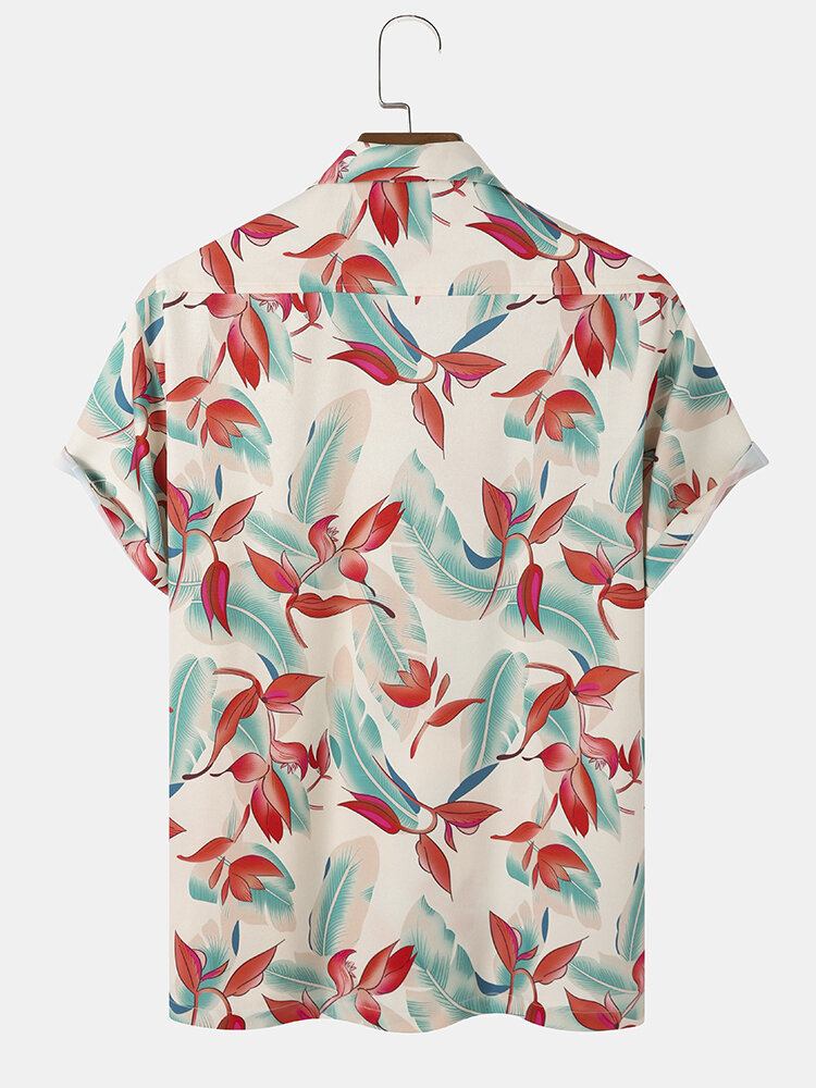 Tropical Plant Print Patchwork Revere Collar Kortærmede Skjorter