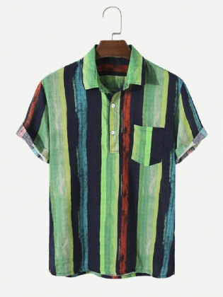 Vintage Stribede Lommeskjorter Til Mænd I 100% Bomuld