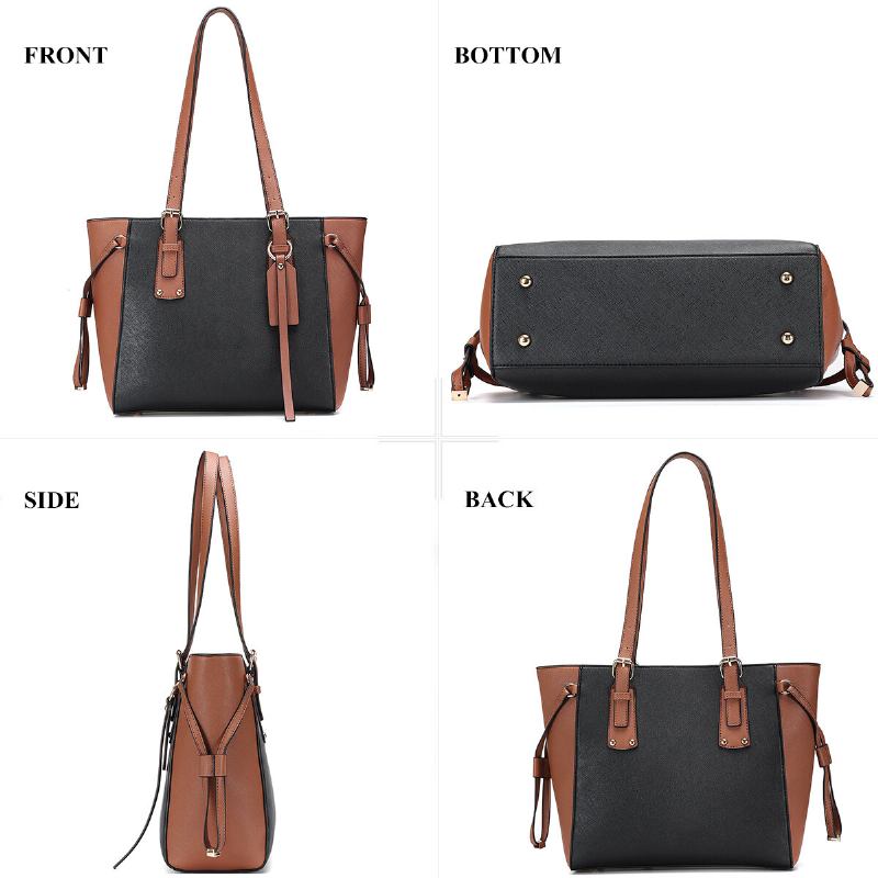 3 Stk Pu Læder Vintage Farve-match Clutch Taske Med Stor Kapacitet Crossbody Taske Skuldertaske Håndtaske