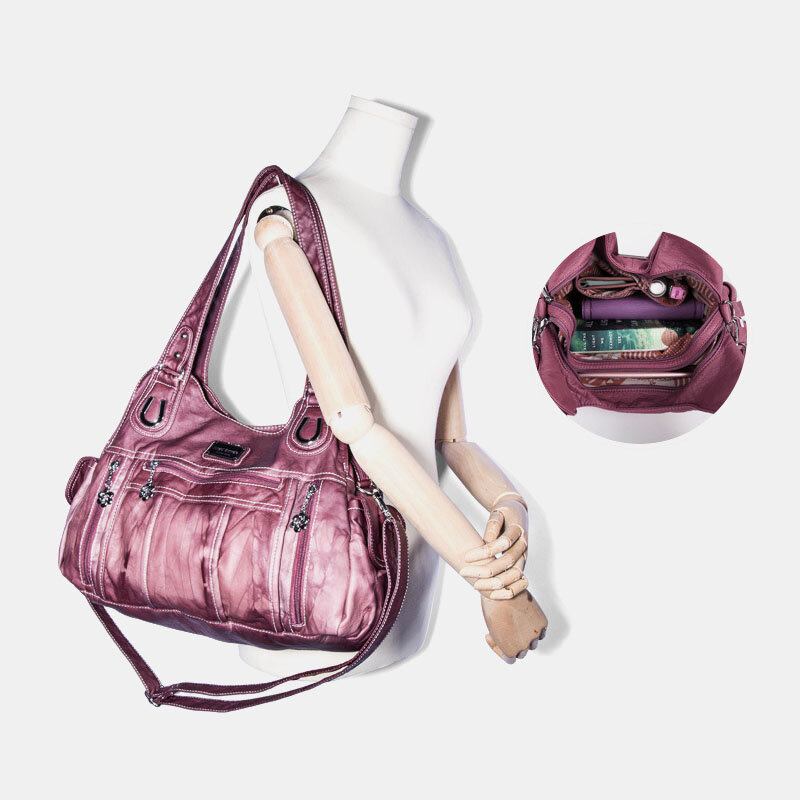 Angel Kiss Kvinder Pu Læder Multi-bære Ensfarvet Crossbody Taske Skuldertaske Tote Håndtaske