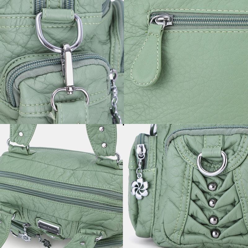 Angel Kiss Kvinder Pu Læder Multi-bære Ensfarvet Mode Casual Skuldertaske Crossbody Taske Håndtaske