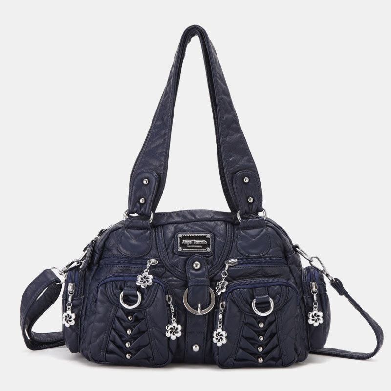 Angel Kiss Kvinder Pu Læder Multi-bære Ensfarvet Mode Casual Skuldertaske Crossbody Taske Håndtaske