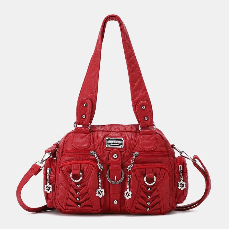 Angel Kiss Kvinder Pu Læder Multi-bære Ensfarvet Mode Casual Skuldertaske Crossbody Taske Håndtaske