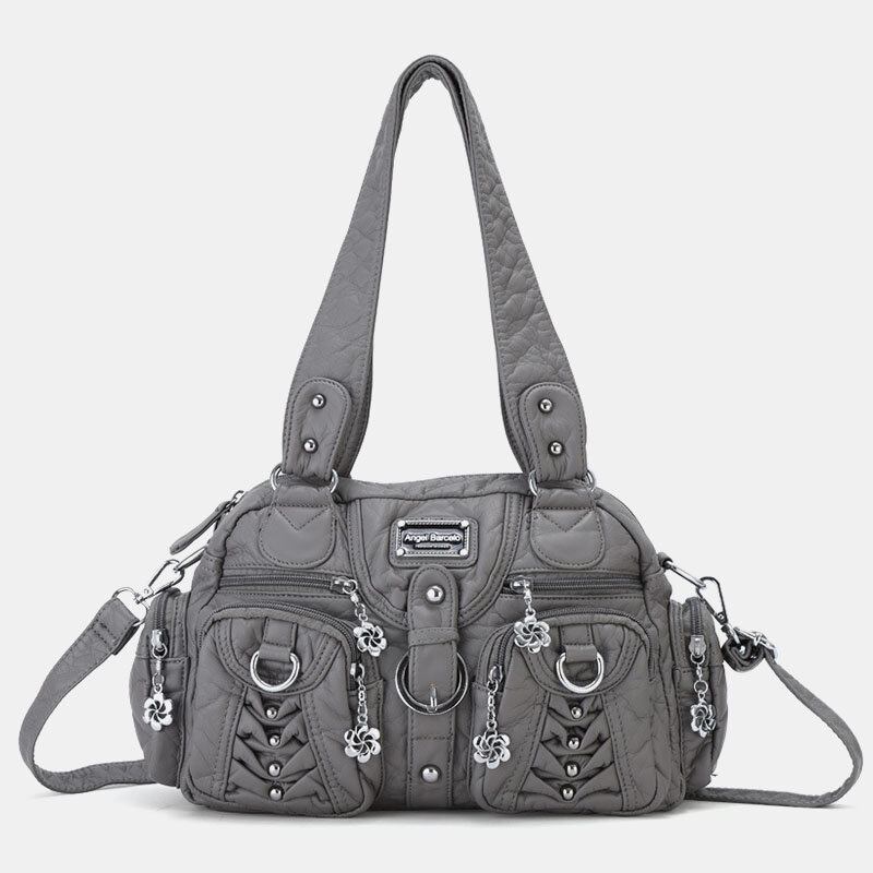 Angel Kiss Kvinder Pu Læder Multi-bære Ensfarvet Mode Casual Skuldertaske Crossbody Taske Håndtaske