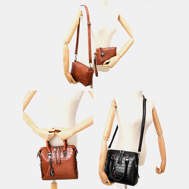 Kvinder 4 Stk Imiteret Læder Blødt Ensfarvet Jakkesæt Håndtaske Crossbody Taske Clutch Taske Kort Tegnebog