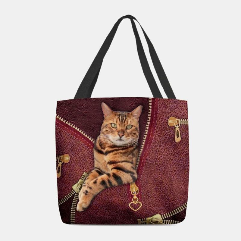 Kvinder Canvas Cute 3d Tredimensional Vision Cat Pattern Skuldertaske Håndtaske Tote