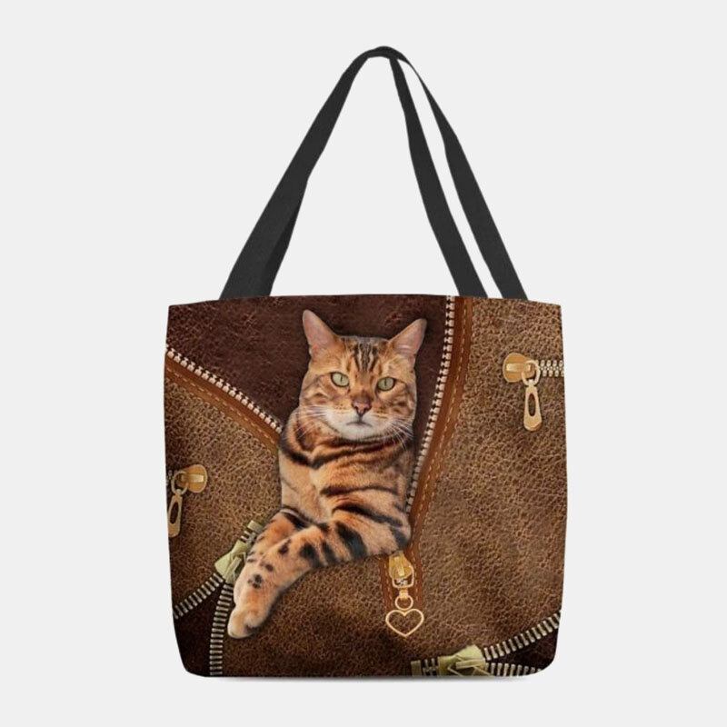 Kvinder Canvas Cute 3d Tredimensional Vision Cat Pattern Skuldertaske Håndtaske Tote