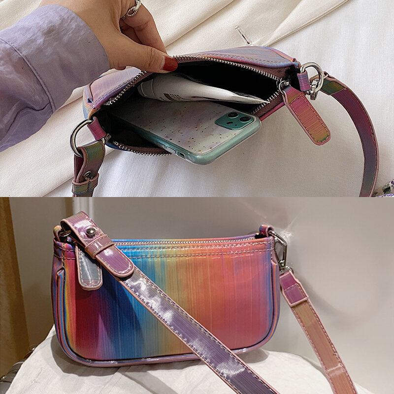 Kvinder Kontrastfarve Rainbow Creative Casual Tote Skuldertaske Håndtaske