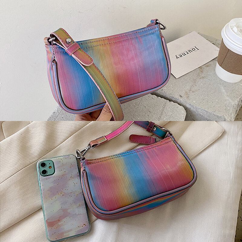 Kvinder Kontrastfarve Rainbow Creative Casual Tote Skuldertaske Håndtaske