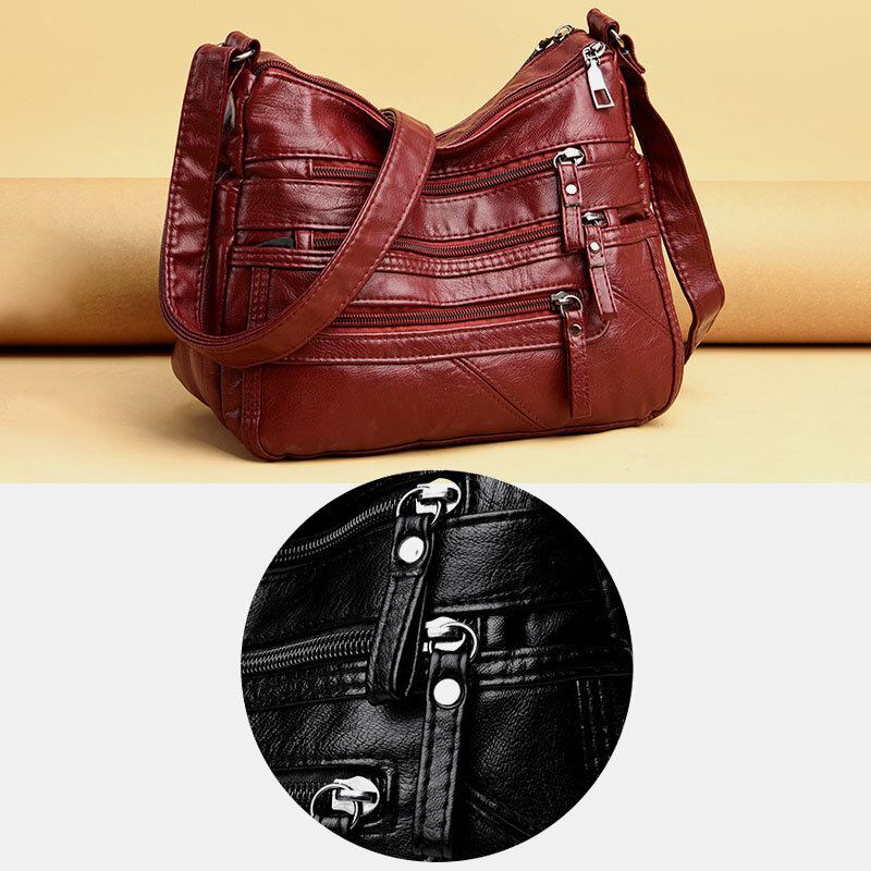 Kvinder Pu Læder Retro Casual Stor Kapacitet Fransk Håndtaske Med Flere Lommer Crossbody Tasker