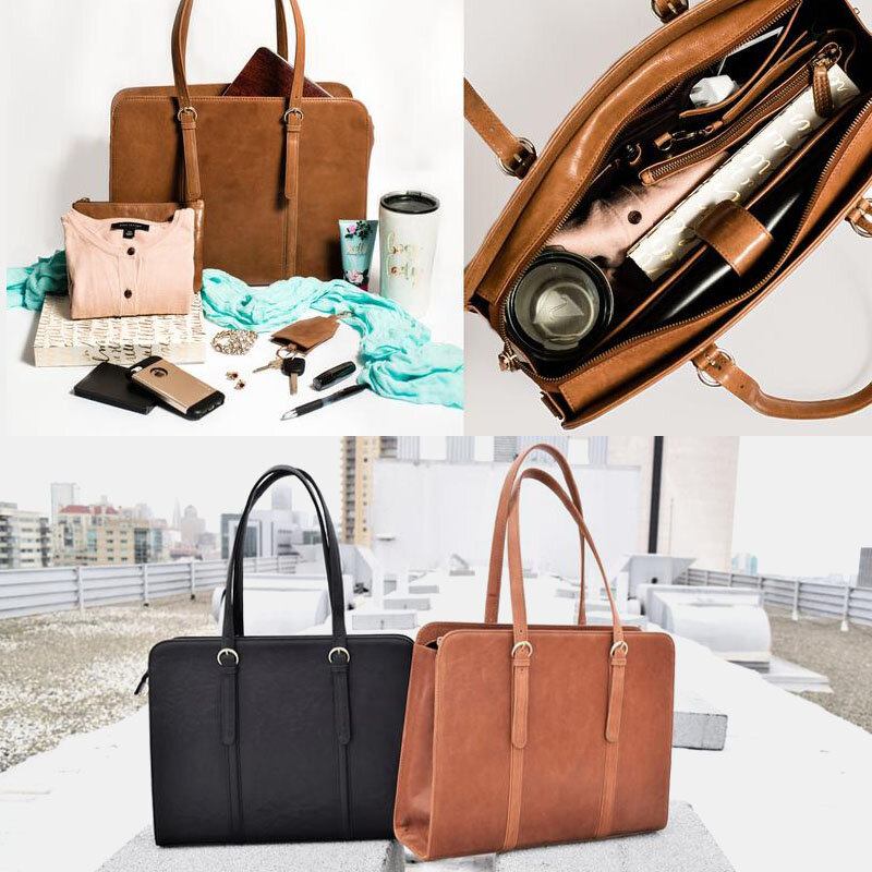 Kvinder Pu Læder Stor Kapacitet Multi-lomme Casual Business Cabriolet Tote Håndtaske Crossbody Taske