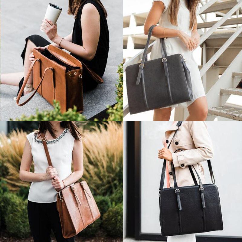 Kvinder Pu Læder Stor Kapacitet Multi-lomme Casual Business Cabriolet Tote Håndtaske Crossbody Taske