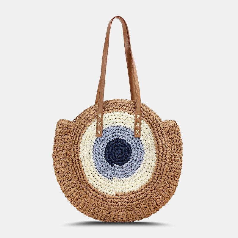 Kvinder Simplicity Stripe Straw Taske Håndtasker Tote Retro Beach Bag