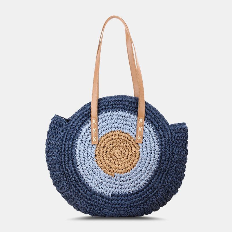 Kvinder Simplicity Stripe Straw Taske Håndtasker Tote Retro Beach Bag