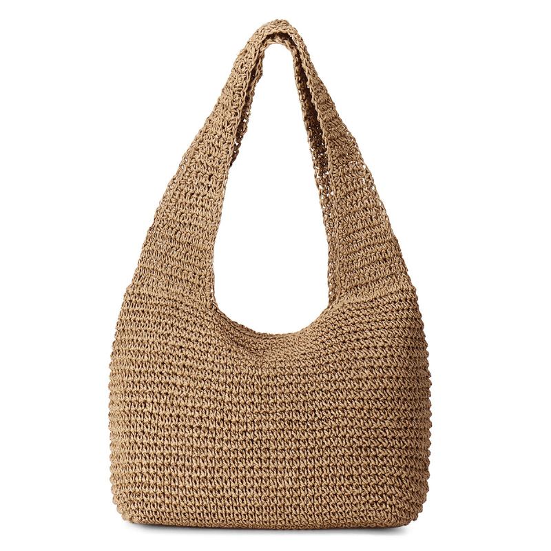 Kvinder Solid Casual Straw Stor Kapacitet Tote Taske Håndtaske