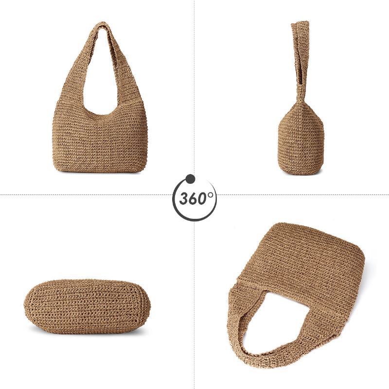 Kvinder Solid Casual Straw Stor Kapacitet Tote Taske Håndtaske