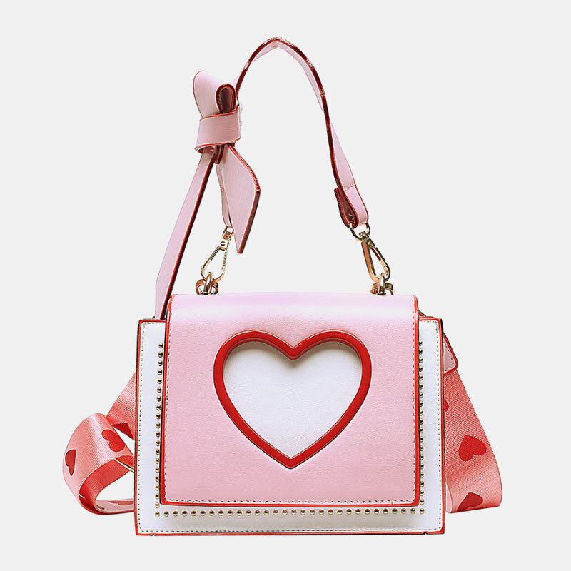 Kvinder Valentinsdag Hollow Out Love Broderet Crossbody Taske Skuldertaske Håndtaske