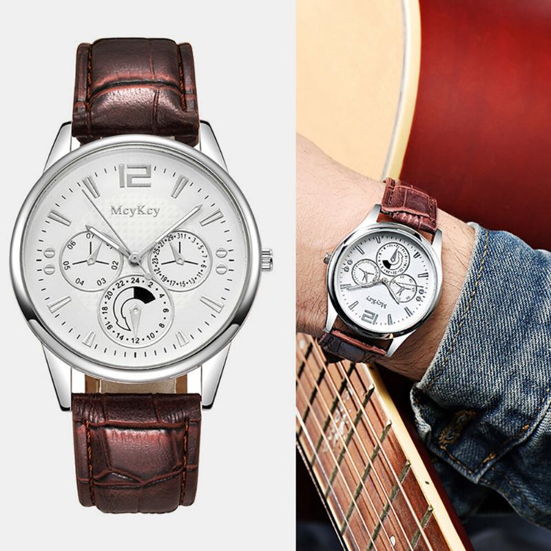 4 Farver Mænds Rustfrit Stål Business Casual Pu Læderrem Quartz Watch