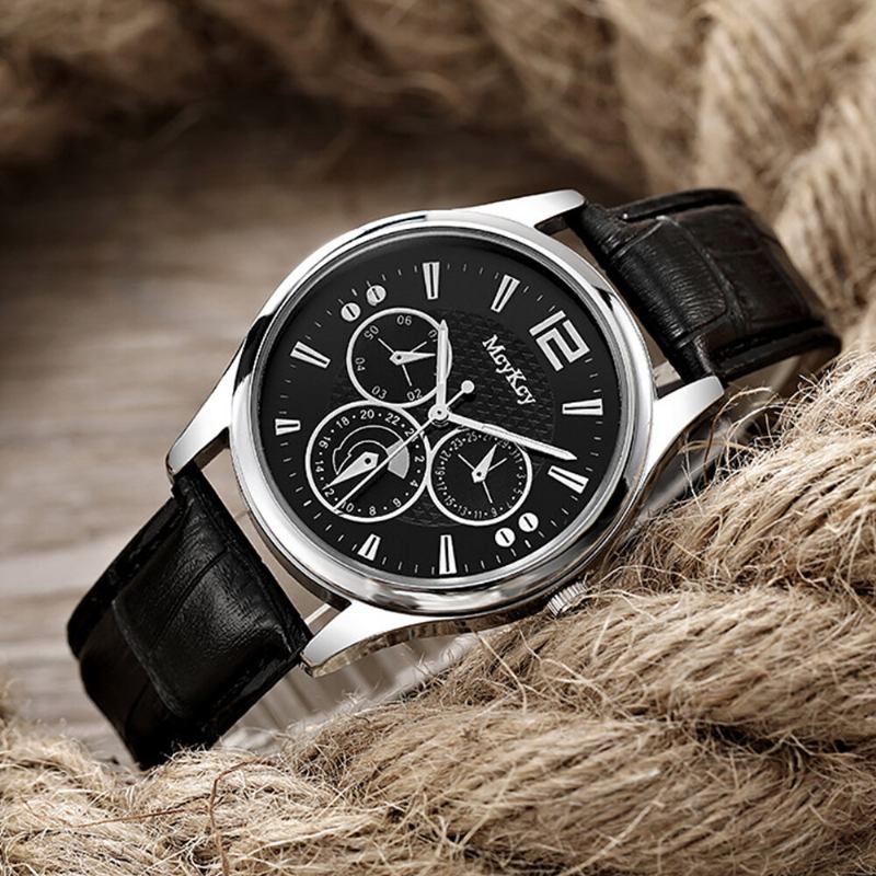 4 Farver Mænds Rustfrit Stål Business Casual Pu Læderrem Quartz Watch